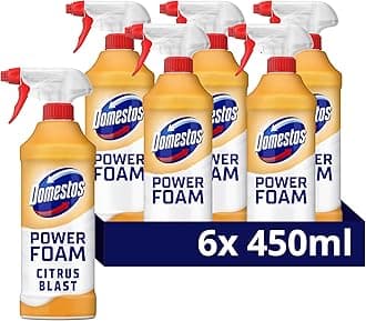 Domestos Power Foam Citrus Blast Upside Down Spray bleach-free toilet & bathroom cleaner eliminates 99.99%* of germs 6x 450 ml