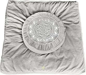 Florensi Meditation Cushion & Mat Value Bundle- Premium Velvet Meditation Pillow for Women and Men - Washable Cover - Buckwheat Round Floor Pillow & 100% Cotton Zabuton Square Floor Cushion