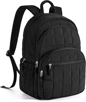 BAGSMART College Laptop Backpack, Travel Backpack for Women, Quilted Casual Daypack, Water-Resistant Bookbag for 15.6 Inch Laptop, Black
