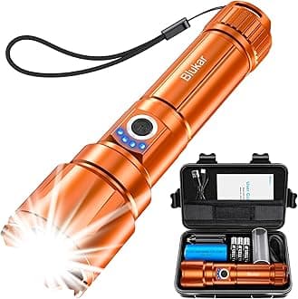 Blukar LED Torch, 20000 Lumens Super Bright Torches Led - Adjustable Focus, 5000 mAh, IP67 Waterproof, Powerful Long Lasting Handheld Flashlight for Power Cuts, Camping, Emergency-Orange