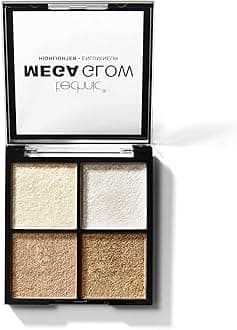 Mega Glow Highlighter Palette - 4 Highly Pigmented, Long Lasting Shimmer Powders That Blend Beautifully To Highlight and Enhance Makeup On All Skin Tones - 10g