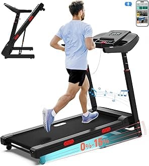 CIIHI Treadmill with Auto Incline - Adjustable Height Handrail 15% Auto Incline Treadmill with 400 lbs Capacity - Foldable Running Machine for Home with APP, Voice Control and Speaker - 8.7 MPH
