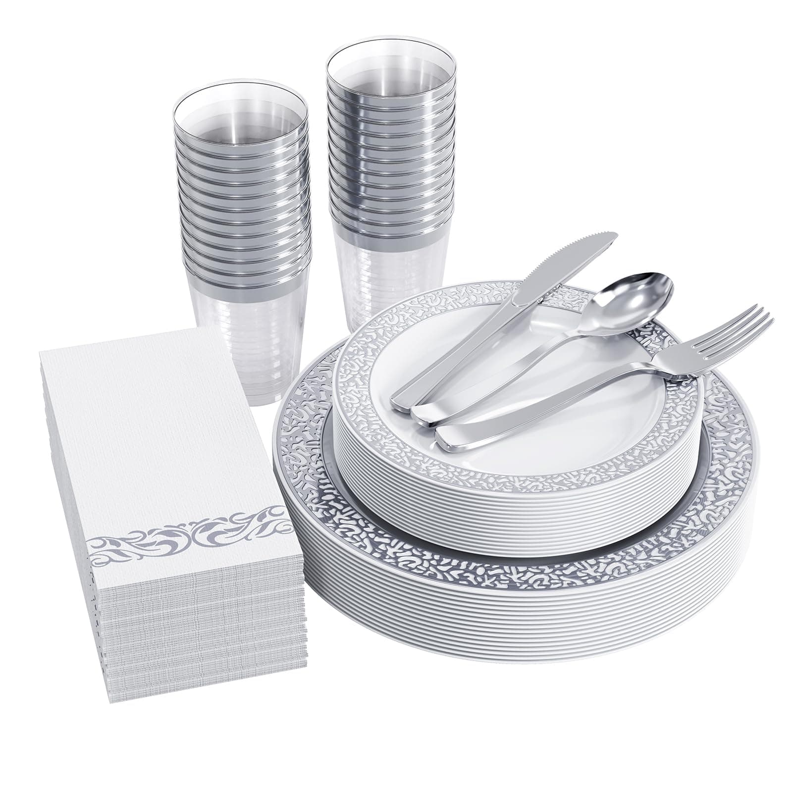 Silver Lace Disposable Dinnerware Set