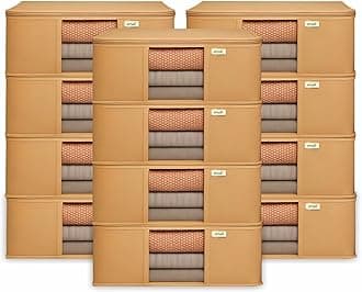 JD FRESH 12 Pcs Non-Woven Saree Covers/Storage Bags with Zip Cover/Space Saving Bag with Transparent Window/Bedsheets/Lehengas/Wardrobe-Cupboard Organizer for Clothes (17 X 14 x 6.5 Inch/Orange)