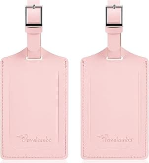 Travelambo Luggage Tags for Suitcases Faux Leather Privacy Protection 2 Pack Bag Tags Travel Accessories Essential, Light Pink