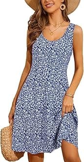 STYLEWORD Women's Summer Dress Casual Sleeveless Scoop Neck A-Line Tank Midi Sundress