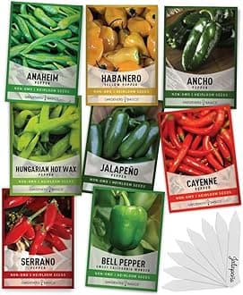 Gardeners Basics, Pepper Seeds for Planting 8 Varieties Pack, Jalapeno, Habanero, Bell Pepper, Cayenne, Hungarian Hot Wax, Anaheim, Serrano, Cubanelle Heirloom Seeds for Planting in Garden Non GMO