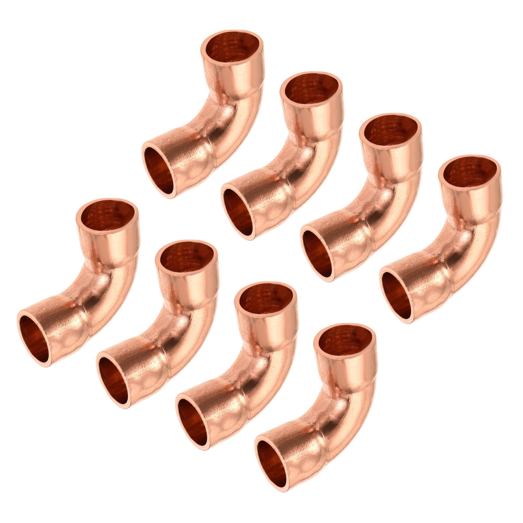 MECCANIXITY 90 Degrees Elbow Copper Pipe Fitting Brazing Connection 1/4 Inch ID for HVAC Cooling Equipment, Pack of 8