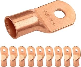 SELTERM 10pcs 250 MCM - 3/8" Stud - Battery Lugs, Heavy Duty Wire Lugs, Ring Terminals, Battery Cable Ends,250 kcmil Terminals, UL Bare Copper Eyelets Electrical Battery Terminal Connectors