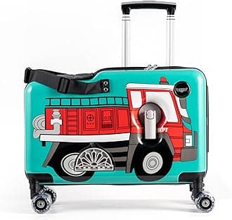 Younglingz LIL FLYER GO 21" Carry On Compliant| Ride On Suitcase for Kids, Firetruck V2, 21" x 8.5" x 16", 360 Spinner Wheels