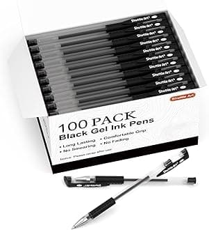 Shuttle Art Black Gel Pens, 100 Pack Fine Point Black Ink Pens Bulk, 0.5mm Rollerball Gel Ink Pens Smooth Writing with Comfortable Grip for Office, School and Home