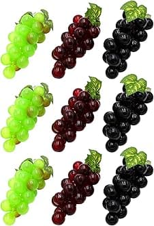 9 Bunches Artificial Grapes, 3 Colors Fake Grapes String,Lifelike Grape Cluster Fake Fruit for Wedding Home Kitchen Party Decoration