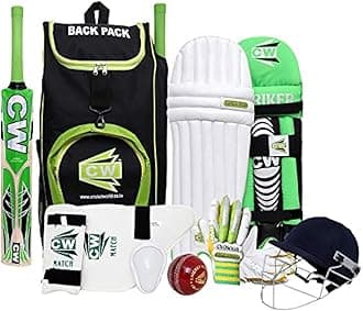 CW Bullet Cricket Set All Age Group 5-14 Years Old Kids Youth Left Hand Cricket Set For Men Adult Cricket Set Full Size Junior Size Set Backpack Bag Kashmir Willow Bat Leather Ball Size 6
