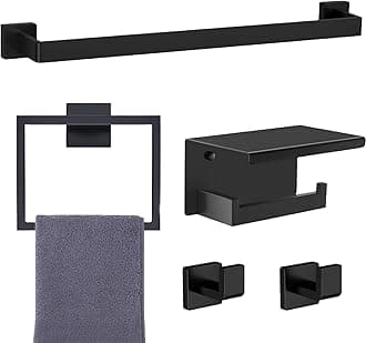 5-Pieces Matte Black SUS304 Stainless Steel Bathroom Hardware Accessories Set, 24 Inch Bath Towel Bar Set, Towel Racks for Bathroom Wall Mounted.