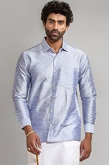 Vastramay Men's Silk Blend Ethnic Shirt | Full Sleeves South Indian Traditional Shirt | Festive, Wedding, Casual Wear