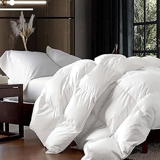 EGYPTIAN BEDDING Luxurious Oversized Queen 98" x 98" Size Goose Down Fiber Waterfowl Feather Fiber Comforter Duvet, 100% Cotton Cover, 56 oz. Fill Weight, Baffle Box Design, White Solid