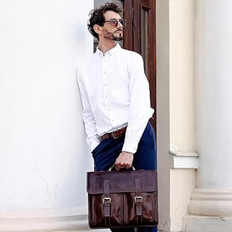 Time Resistance Leather Briefcase for Men Handcrafted in Italy Full Grain Messenger Bag for Laptop (Brown)