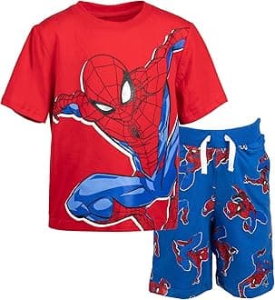 Spider-Man T-Shirt and French Terry Shorts Outfit Set Toddler to Big Kid Sizes (2T - 10-12)