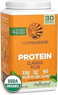 Vegan Organic Protein Powder Plant-based | 5 Superfood Quinoa Chia Seed Soy Free Dairy Free Gluten Free Synthetic Free NON-GMO | Unflavored 30 Servings | Classic Plus by Sunwarrior