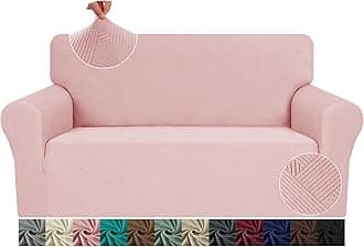JIVINER Loveseat Slipcovers, 1 Piece Stretch Couch Covers for 2 Cushion Furniture Protector with Elastic Bottom for Kids Pets Jacquard 2 Seater Sofa Cover (Loveseat, Dusty Pink)