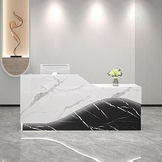 Front Desk Reception Counter, Front Counter Desk with Lockable Drawer, Reception Counter, Modern Retail Counter for Checkout Office/Beauty Salon/Lobby C-Right(Multi-Colored+Black-L,Medium)