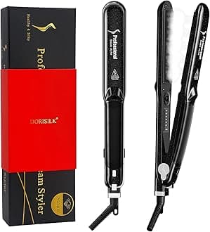 DORISILK Steam Straighteners for Hair, Professional Salon Ceramic Tourmaline Vapor Steam Flat Iron Hair Straightener, Dual Voltage 2 in 1 Straightening Curling, LED Display with Adjustable Temp.