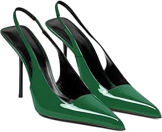 Women's Slingback Stiletto High Heels Pointed Toe Slip On Pumps Shoes Patent Leather Stretch Strap Backless Dress Heels