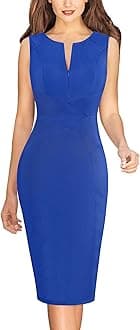 VFSHOW Womens Vintage Pleated Pockets Work Business Casual Skater A-Line Dress