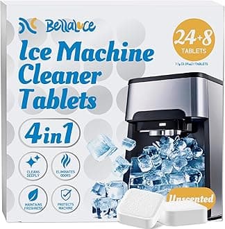 Bellaluce Ice Machine Cleaner Tablets Descaler (32 Pack) – Nickel-Safe Countertop Portable Commercial Ice Maker Cleaning – Remove Hard Water Buildup, Odor-Free, Crystal Clear Ice