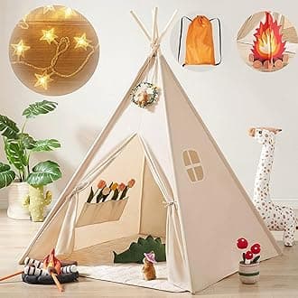 Teepee Tent for Kids with Star Lights, Foldable Play Tent for Girls & Boys, Washable Indoor Toddler Tent, Cozy Warm Reading Nook & Room Decor