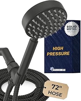 HammerHead Showers® Solid Metal Handheld Shower Head with Hose and Brass Holder - MATTE BLACK - 2.5 GPM High Pressure Shower Heads with Adjustable Shower Wand Bracket - 6ft Flexible Extension