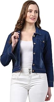 Womens Denim Standard Length Full Sleeve Solid Jacket