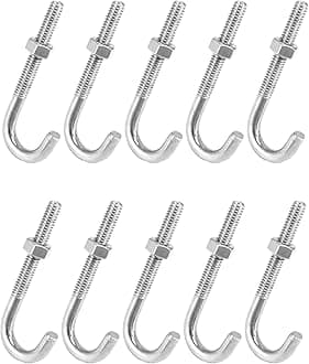 QWORK Steel J-Bolt with Nut, 5/16" x 3" Anchor Bolts, Pack of 10
