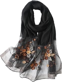 WINCESS YU Women Mulberry Silk Scarf Lightweight Embroidered Floral Shawl Wraps Beach Gauze Blanket Shawl for All Season