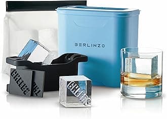 Berlinzo Premium Clear Ice Cube Maker Mold - Large 2.1-inch Crystal Clear Ice Square Cubes for Whiskey & Cocktails - Easy-to-Remove Ice Cubes Mold - Storage Bag & Silicone Inserts Included, Tiffany