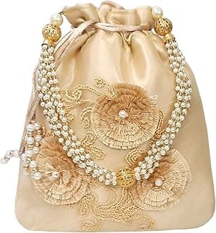 DUCHESS Women's Polti Bag with Pearl Handle and Tassel - Bridal Ethnic Traditional Casual Purse/Clutch/Handbag, 20 L X 2 W X 23 H Cm