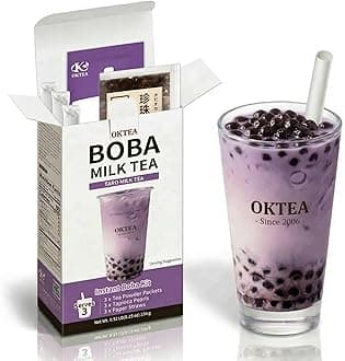 OKTEA Taro Rich & Creamy Style Bubble Pearl Milk Tea Kit – Taro Flavor, Real Sugar, Preservative-Free Tapioca Balls, Includes Paper Straws – 3 Servings