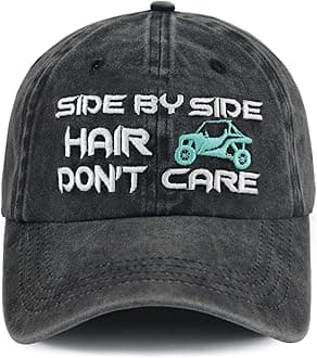 - Side by Side Hair Don't Care Baseball Cap, Funny Embroidered Adjustable Washed Cotton Outdoor Car Hat for Women Men