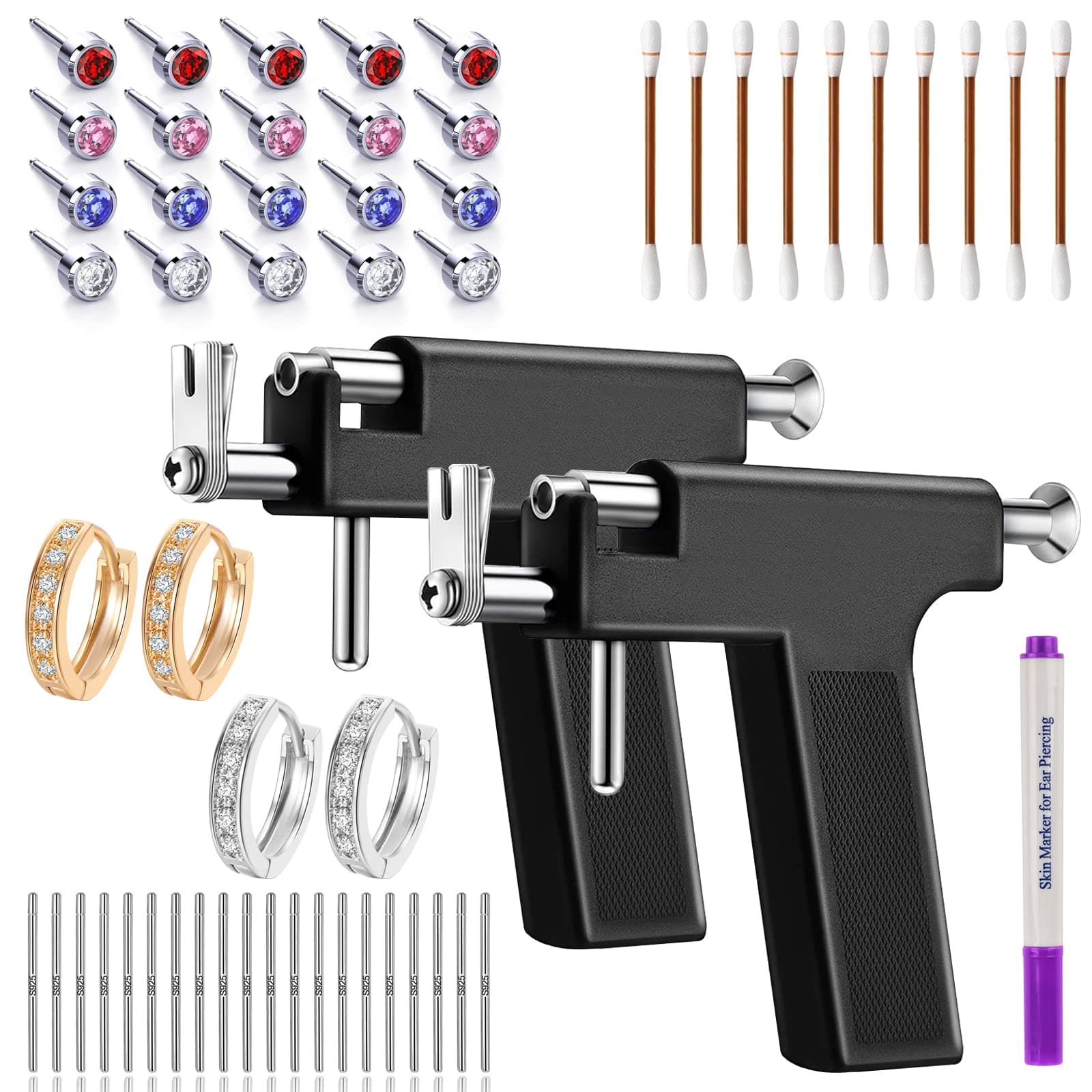 2 Pack Ear Piercing Gun Kit, Professional Earrings Piercing Kit, Self Earring Pericings Gun Tools Set,Nose Body Navel Piercing Machine for Home Salon Piercing