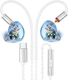 Vibes 202MC USB-C Wired Earbuds - HiFi In Ear Monitor Headphones - Noise Isolating Ear Buds w/ Mic - Clear Sound, Deep Bass & Comfort-Fit Earphones - MMCX to USBC, Silver Plated Cord, Carrying Case