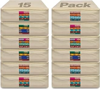 JD Fresh 15 Pcs Cotton Clothes Storage Box/Covers/Bags With Zip As Wardrobe Organizer For Huge Silk Saree/Big Lehenga/Dresses/Shirts/Trousers/Gown/Quilts (18 X 16 x 4.5 Inch/Brown)