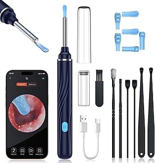 Ear Wax Removal Tool Camera, Ear Cleaner with Camera, 1080P HD Ear Camera and 6 LED Light, Ear Wax Removal Kit with 6 Ear Pick, 6 Pcs Ear Set, Ear Camera Wax Removal for iOS & Android, Blue