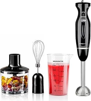 Immersion Hand Blender Set, 300W Corded Electric Handheld Stick Mixer, 2 Mixing Speeds with Stainless Steel Blades, Egg Whisk, Beaker & BPA-Free Food Chopper, Black HS565B
