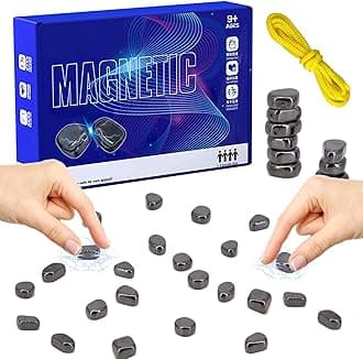 Magnetic Chess Game Stones, Magnet Chess Set, Magnets Battle Chess Board, Portable Checkers Games for Family Party and Travel (Rope style)