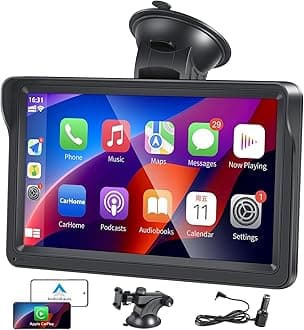 Car Play, Portable Wireless Carplay & Android Auto, Car Stereo Display, 7 Inch HD IPS Touch Screen, Car Radio with Bluetooth Hands-Free Calling/Mirror Link/GPS Navigation/USB/TF Card/AUX/FM
