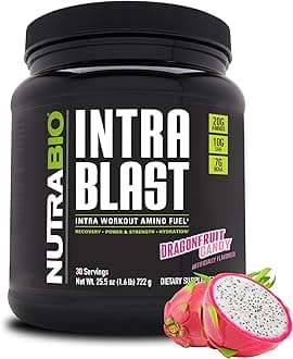 Intra Blast Bcaa Powder Amino Acid Supplement, Electrolyte & Hydration Blend, Intra, Pre Workout & Muscle Recovery, 20g Eaa Amino Acids Powder, 5g Glutamine- Dragonfruit Candy, 30 Serving