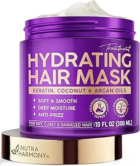 Hydrating Hair Mask - Deep Conditioning Treatment for Dry, Frizzy & Damaged Hair - Keratin Mask with Coconut & Argan Oils, Collagen & Wheat Protein - Smooths, Softens & Controls Frizz, Curl-Safe, 10oz