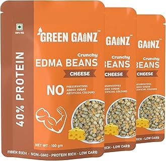 Green Gainz Roasted Edma Beans (Edamame) Cheese Flavour (pack of 3-100gm each) | 100% Veg High Protein Snack | No Added Sugar | Non-GMO | Rich in Fiber | No Gluten