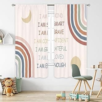 Cinbloo Boho Quotes Curtains 42Wx63H Inch Rod Pocket Kids Curtain Colorful Ra...