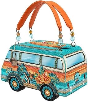 Mary Frances Catch a Wave Beaded Handbag Surf Van Top Handle Bag, Multicolor, Multicolor